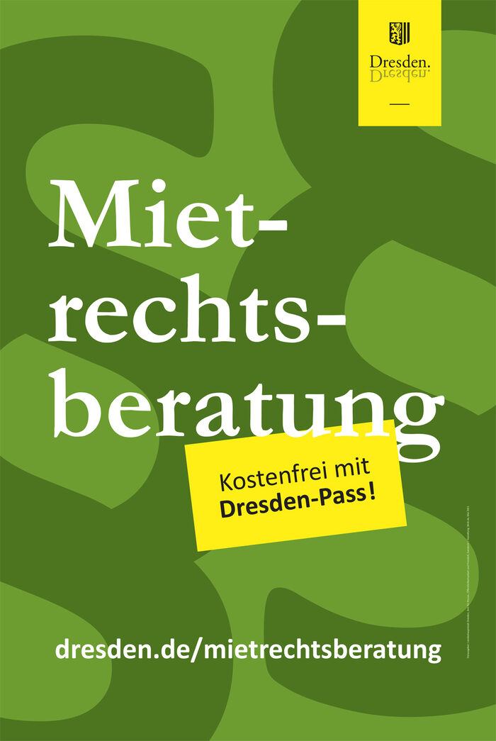 Plakatmotiv Mietrechtsberatung - Kostenfrei mit Dresden-Pass! dresden.de/mietrechtsberatng
