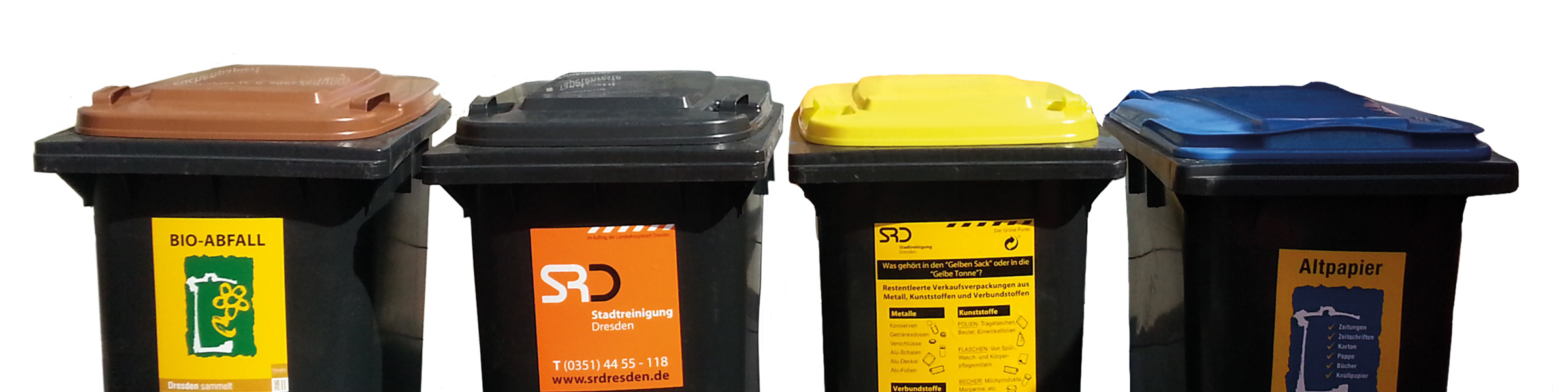Abfallbehälter (Bio-, Restabfall-, Gelbe und Blaue Tonne)