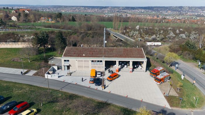 Luftbild des Feuerwehrhauses Mobschatz.