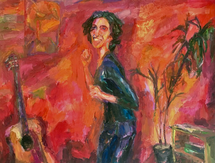 Tanzende Frau auf rotem Untergrund