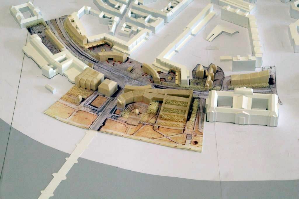 Im Bild ist ein Modell des Wettbewerbteilnehmers Architekturbüro Jost, Dresden zu sehen.