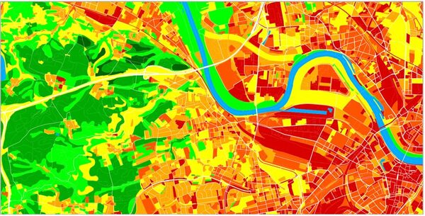Kartenausschnitt zur Verteilung der Bodenqualtltätsstufen in der Stadt