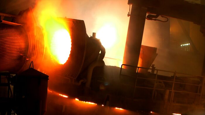 Molten steel in a foundry