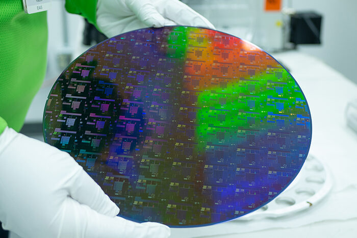 A semiconductor wafer produced by the semiconductor company Globalfoundries