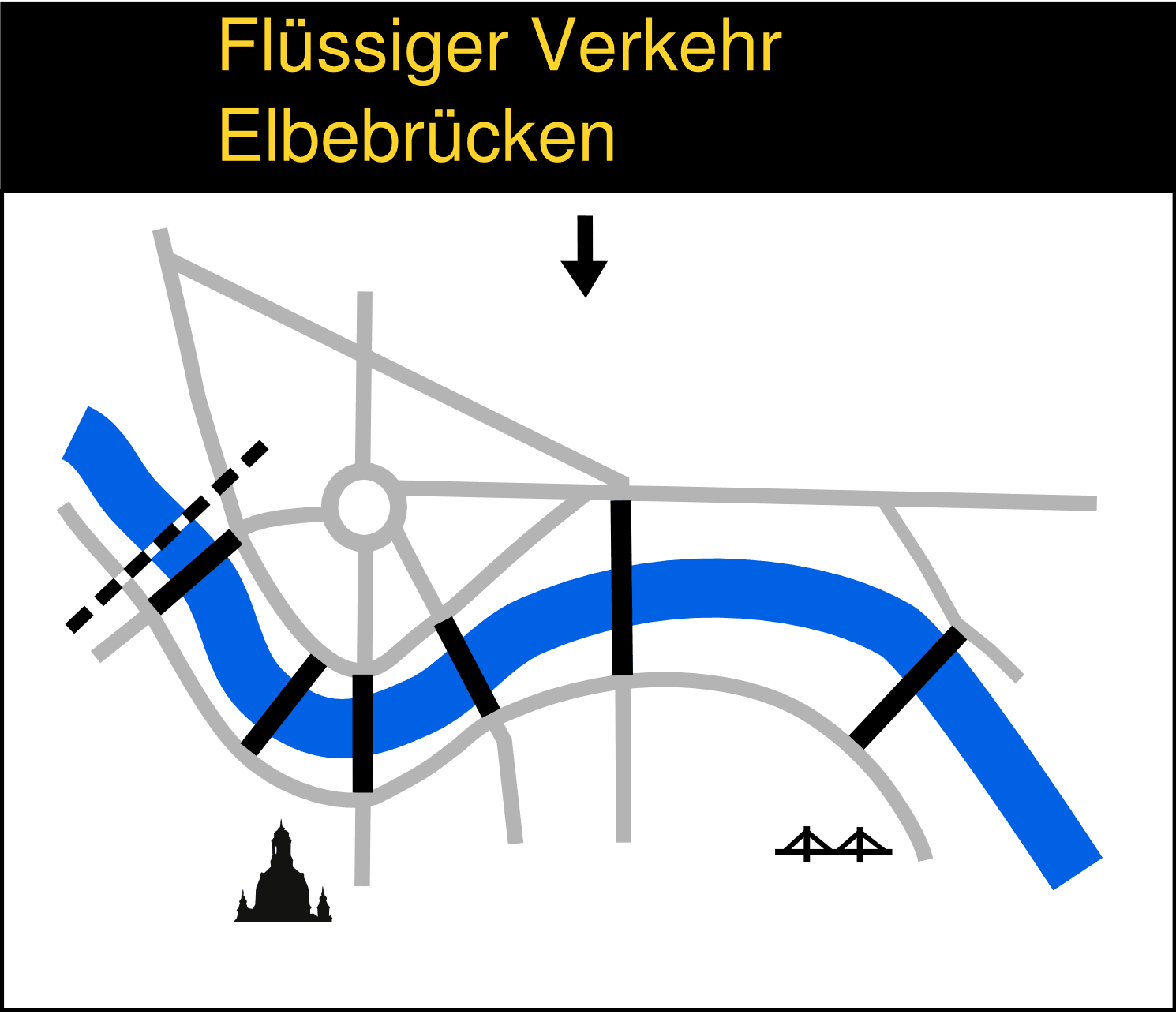 Aktuelle Situation an Dresdens Brücken in Richtung Süden