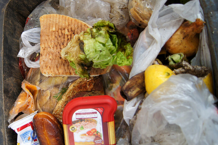Foto zeigt Lebensmittel in der Mülltonne
