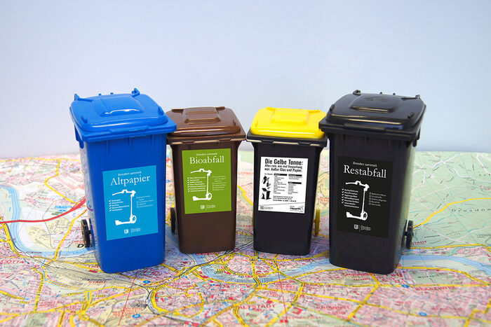 Mini-Mülltonnen auf dem Dresdner Stadtplan