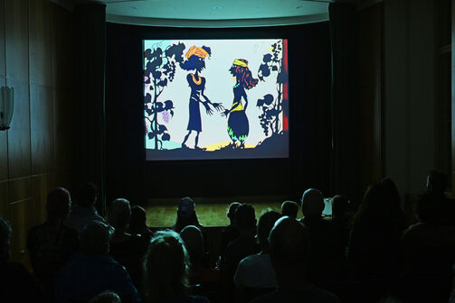 Im Kinosaal des Lingnerschlosses werden DEFA-Trickfilme gezeigt.