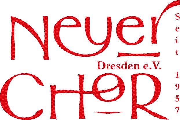 Logo mit roter Schrift "Neuer Chor Dresden seit 1957" auf weißem Untergrund