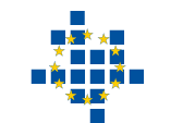 Logo des RGRE mit unterschiedlich angeordneten blauen Quadraten und Kreis mit Europasternen