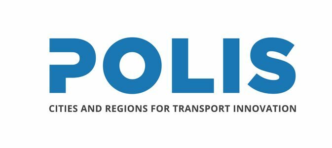 Logo des Netzwerkes POLIS mit der Aufschrift "POLIS" in blau auf weißem Untergrund