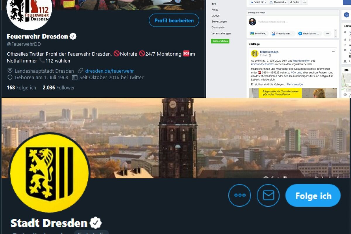 Screenshoot Social-Media Auftritte der Stadt und Feuerwehr Dresden