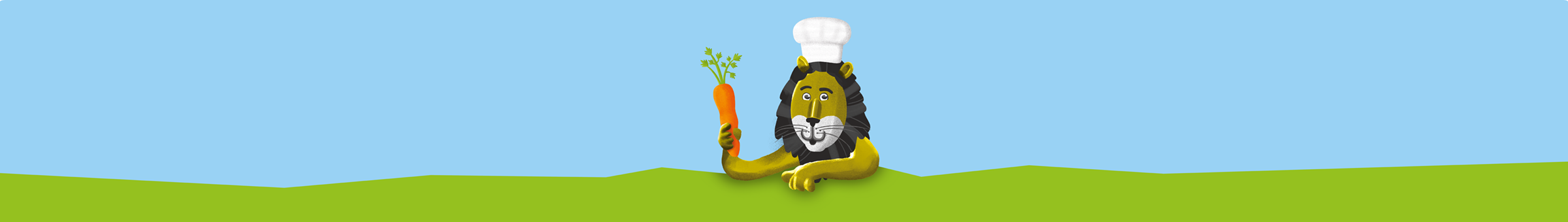 Rathauslöwe Leo mit Kochmütze und einer Möhre