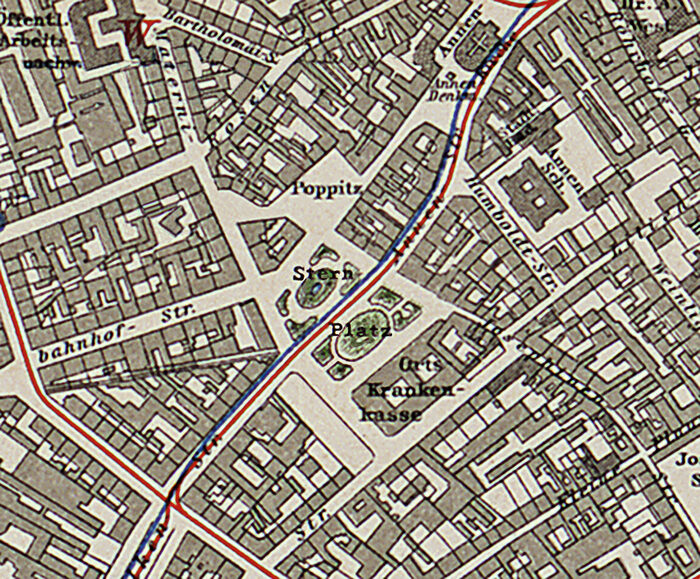 Stadtplan von 1927 mit dem erweiterten Sternplatz und benachbarten Straßen