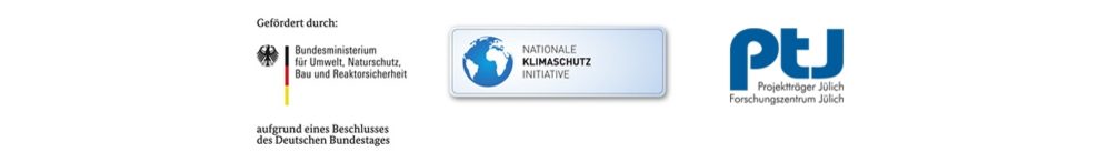 Logos Bundesministerium für Umwelt, Naturschutz, Bau und Reaktorsicherheit, Nationale Klimaschutz Initiative und Projektträger Jülich, Forschungszentrum Jülich GmbH