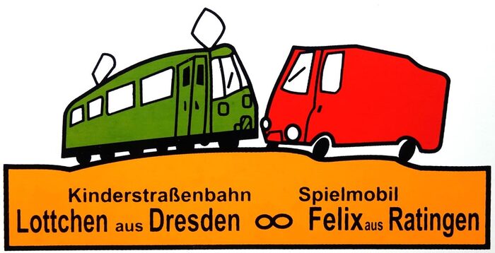 Aufkleber Spielmobil Felix und Kinderstraßenbahn Lottchen