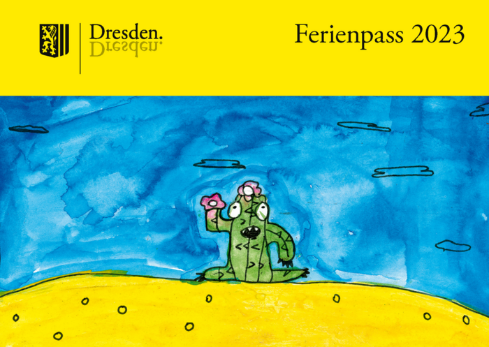 Titelbild der Ferienpassbroschüre mit Zeichnung von Kaktus am Strand