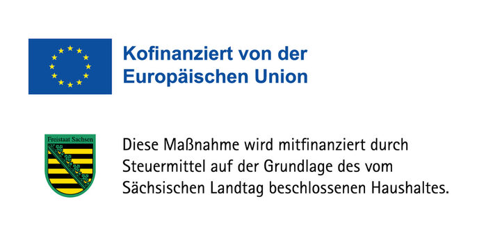 Förderlogo mit Text vom Freistaat Sachsen und vom Europäischen Sozialfond