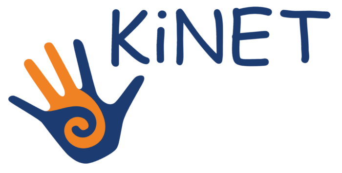 Logo des KiNET Dresden: Schriftzug mit Hand in Hand
