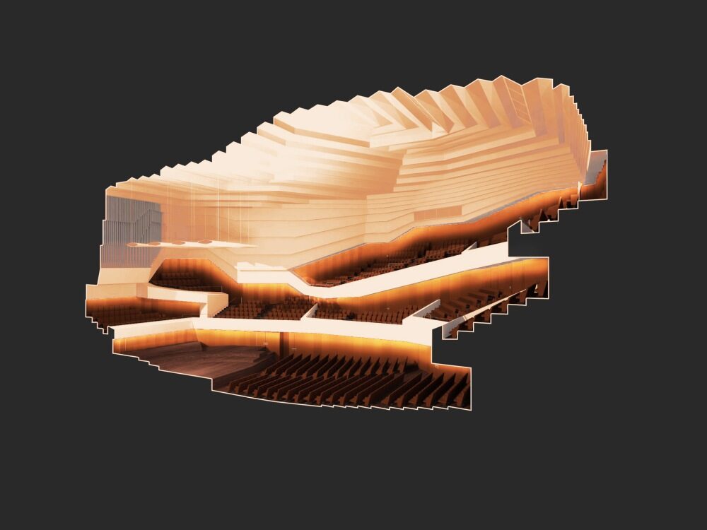 Die Visualisierung zeigt einen Querschnitt des neuen Saals