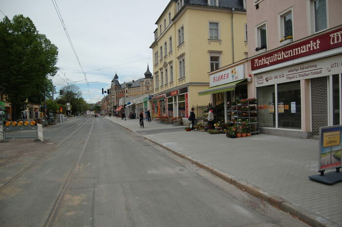 Blick entlang der Kesselsdorfer Straße