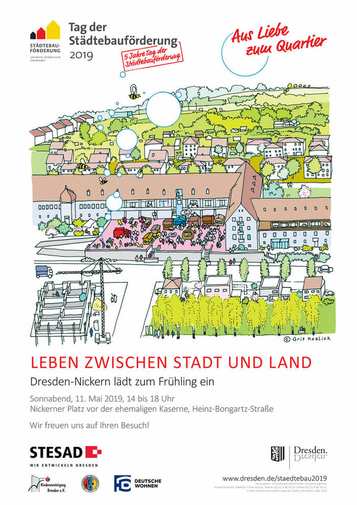 Plakat zum Tag der Städtebauförderung mit gezeichnetem Stadtteil