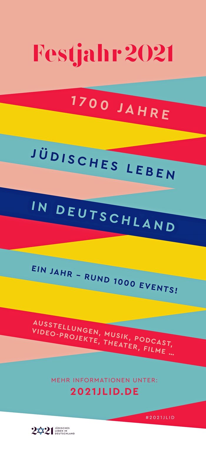 Flagge zum Festjahr 2021 mit dem Text "1700 Jahre Jüdisches Leben in Deutschland"