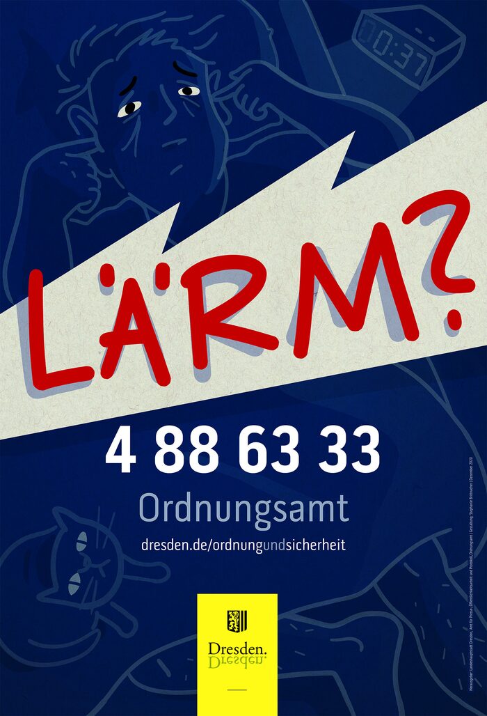 Grafik mit Schriftzug: Lärm? 4886333 Ordnungsamt
