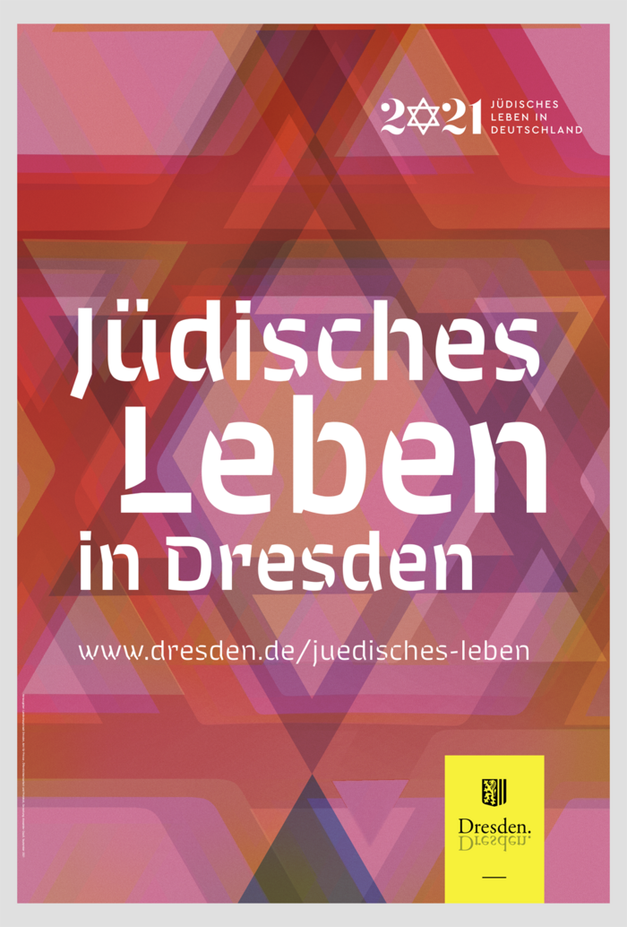 Plakatmotiv mit Davidstern im Hintergrund; davor der Schriftzug "Jüdisches Leben in Dresden"