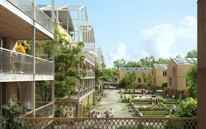 Visualisierung: Wohnhäuser mit grünem Innenhof