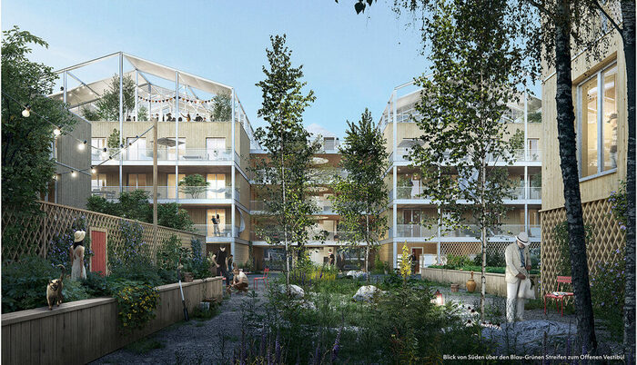 Visualisierung: Wohnhäuser mit grünem Innenhof