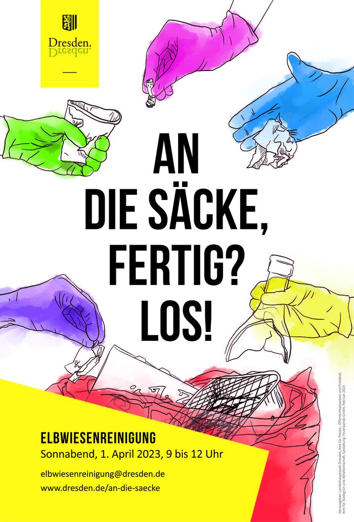 City-Light-Plakat „An die Säcke, fertig? Los!“