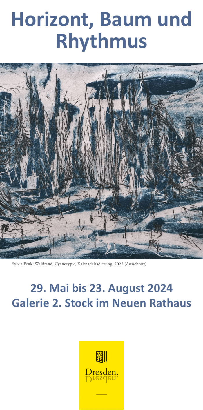 Vorderseite der Einladungskarte mit einem abstrakten Bild in grau und blau