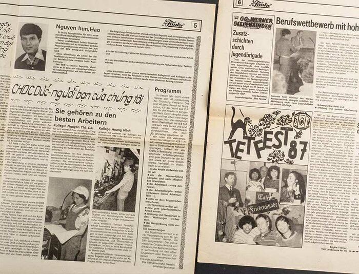 Zeitung mit den Seitenzahlen 6 und 5 und der Beschriftung "Funke"