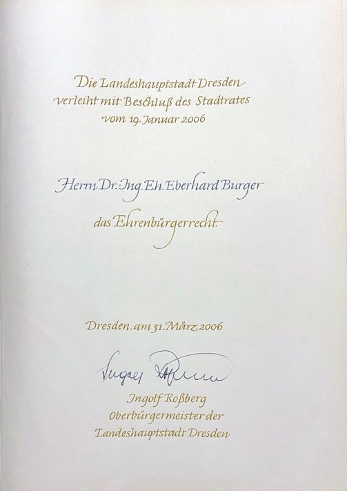 Ehrenbürgerbucheintrag von Eberhard Burger