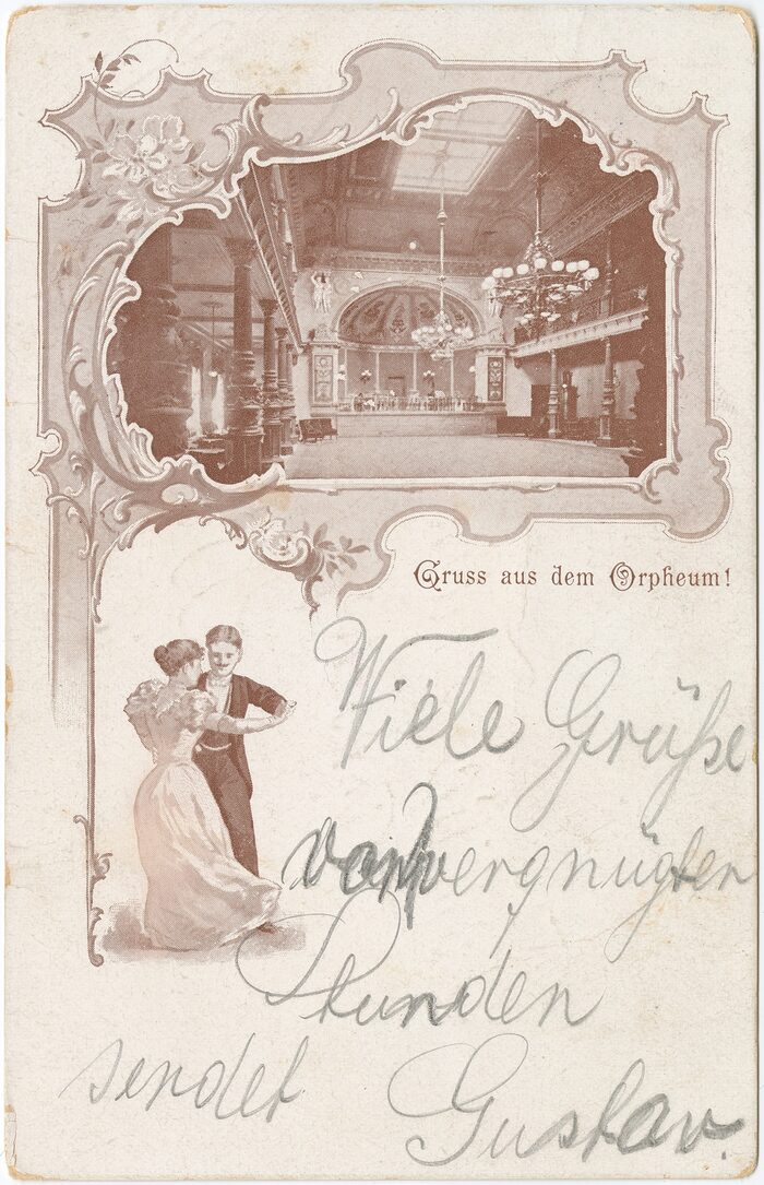 Postkarte „Gruss aus dem Orpheum!“ von 1907