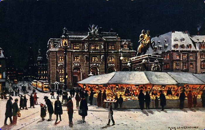 Weihnachtsbuden am Goldenen Reiter, ca. 1910; Richard Lanzendorf