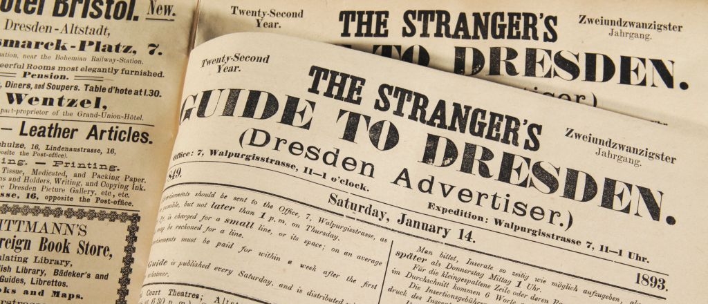 Zeitungsseite The Strangers Guide to Dresden mit Datum 14. Januar 1893