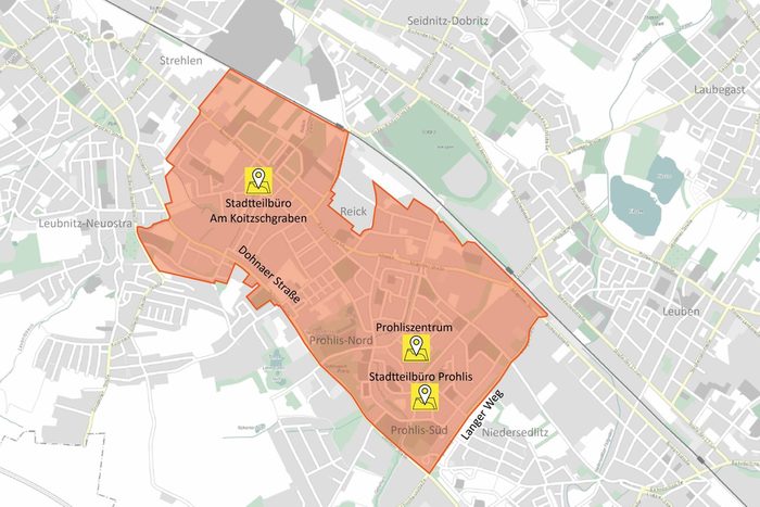 Ausschnitt Stadtplan Untersuchungsgebiet Prohlis und Umgebung