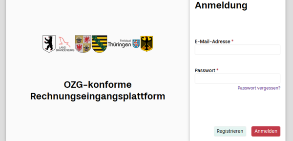 Screenshot der Anmeldeseite des XRechnung-Portals
