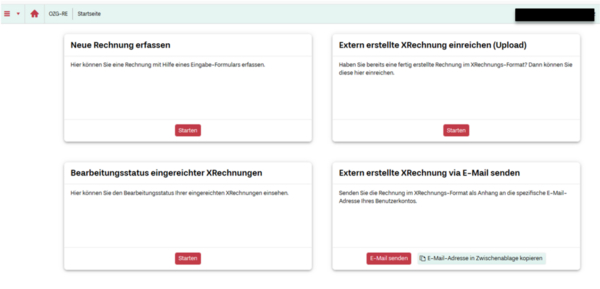 Screenshot der Seite, auf der Optionen zur Übermittlung von XRechnungen ausgewählt werden können