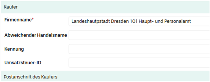 Screenshot von der Weberfassung einer XRechnung