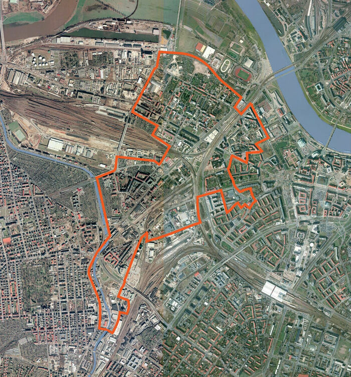 Luftbild des Projektgebiets Dresden West Friedrichstadt