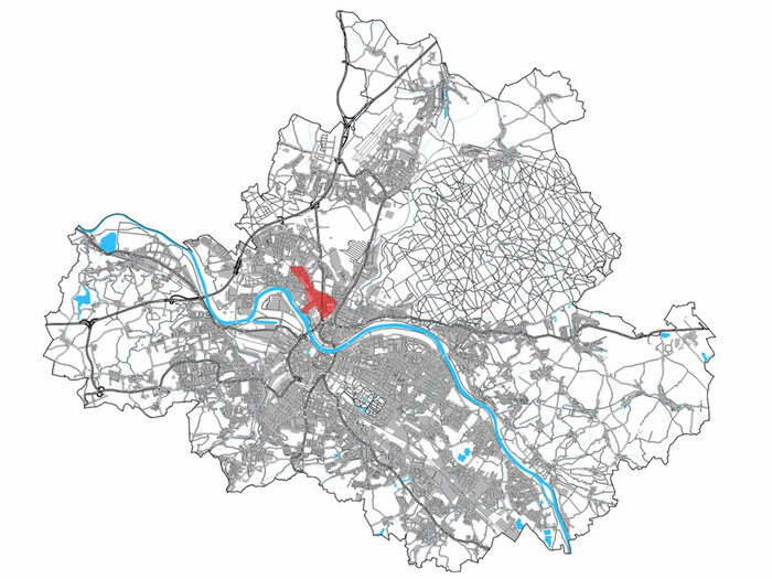 Stadtkarte mit rot eingezeichneten Projektgebiet Nördliche Vorstadt Dresden