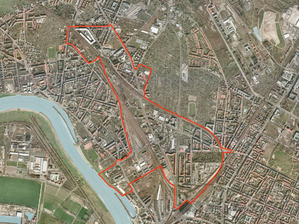 Luftbild des Projektgebiets Nördliche Vorstadt Dresden