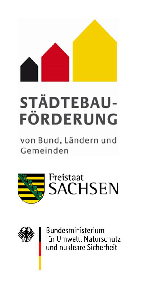 Logo der beteiligten Institutionen; Bund, Freistaat Sachsen, Stadtplanungsamt
