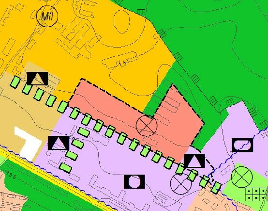 Im Bild ist die geplante Änderung der Nutzung des Flächennutzungsplanes im Stadtbezirk Neustadt an der Stauffenbergallee in unmittelbarer Nähe zum Sportplatz Neustadt.t