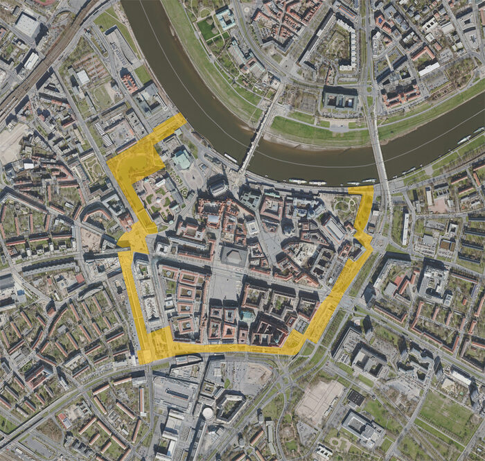 Im Bild ist ein Luftbild von 2019 mit der Darstellung des gesamten Promenadenringes zu sehen.