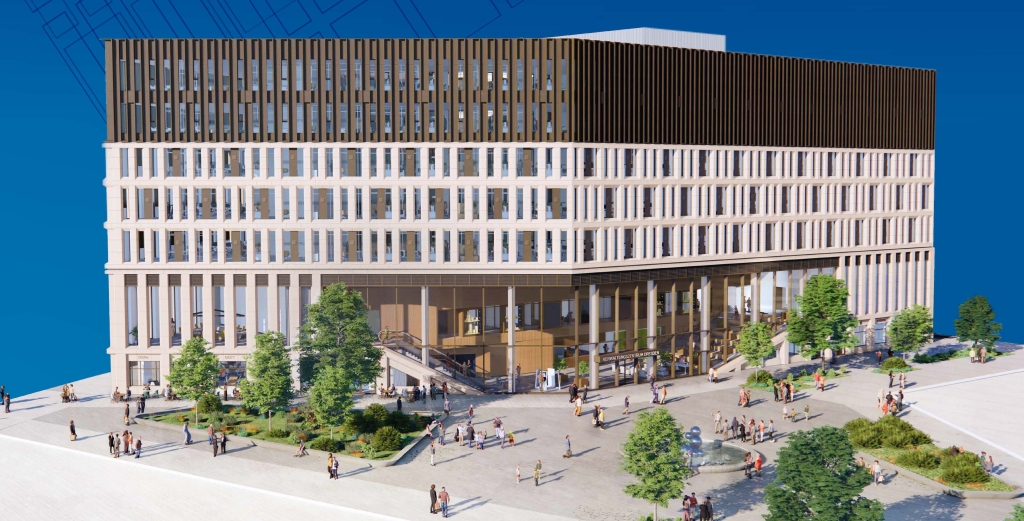 Das Bild zeigt eine Visualisierung des Verwaltungszentrums am Ferdinandplatz