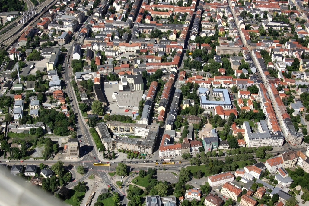 Foto zeigt ein Luftbild des Sanierungsgebietes Äußere Neustadt